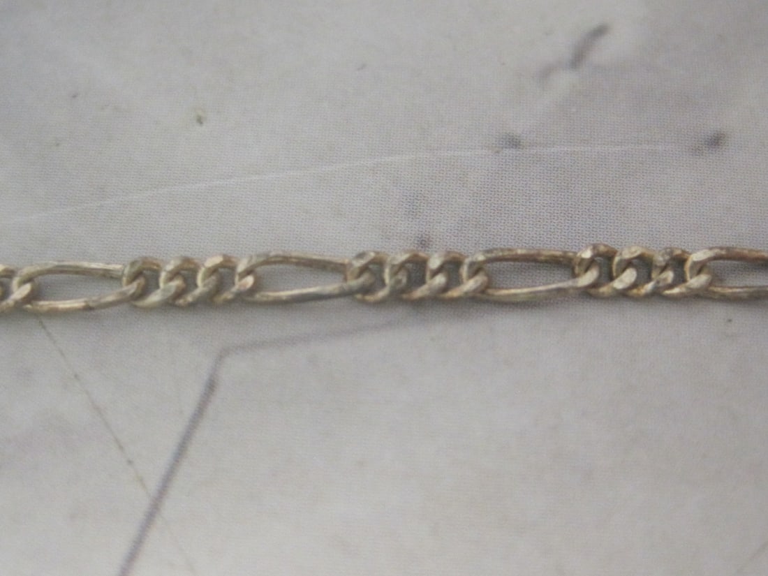 10" Sterling Silver Figaro Bracelet with 2 Charms - 3