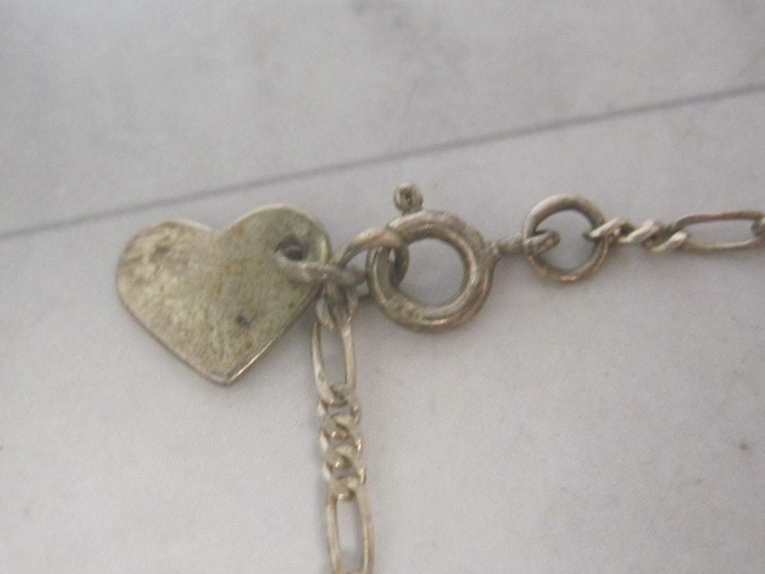 10" Sterling Silver Figaro Bracelet with 2 Charms - 4