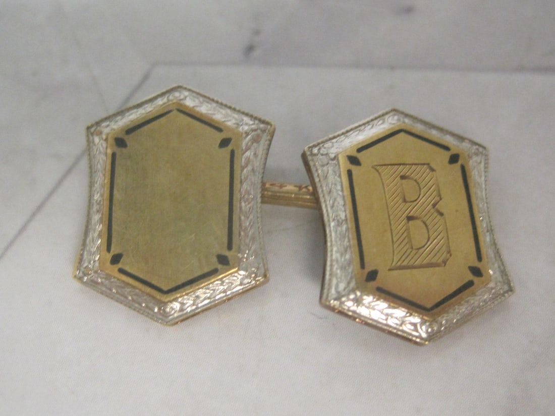 Antique 14k Gold Cuff Link: Weighs 2.4 grams, with "B" engraved