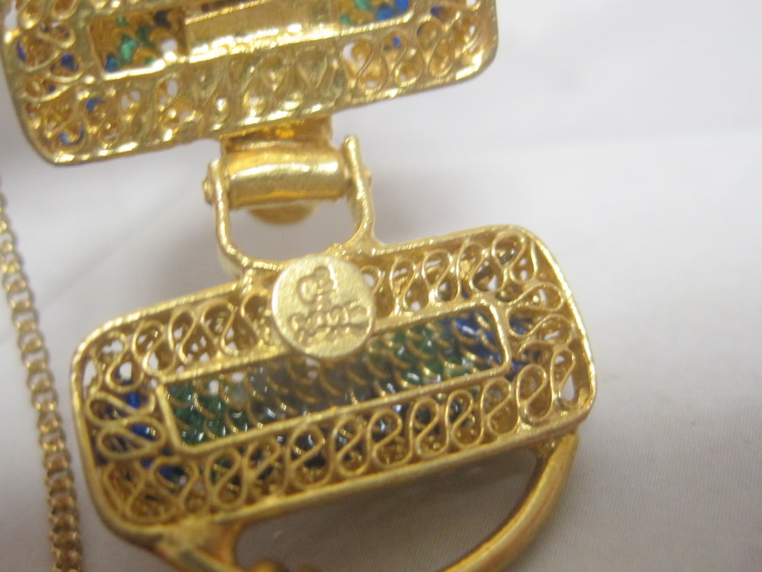 8" Sterling Silver Vermeil Filigree Bracelet with Amethyst & Peridot Stones with Intricate Enamel... - 5