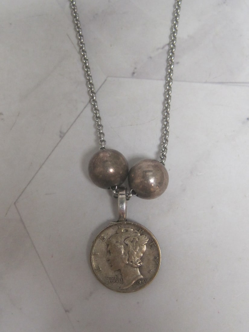 18" Silvertone Chain with 1941 Mercury Dime Pendant: .