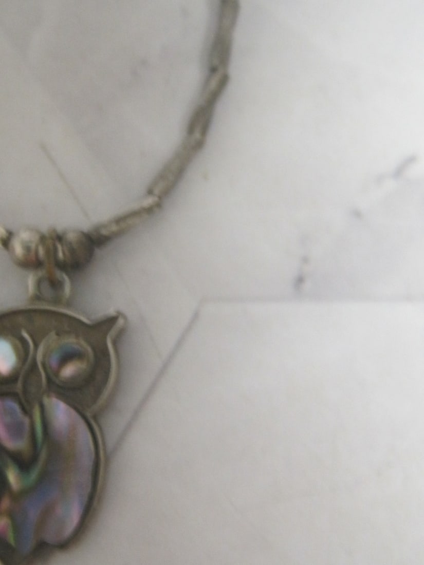 18" Liquid Silver Chain with Mother of Pearl Owl Pendant - 2