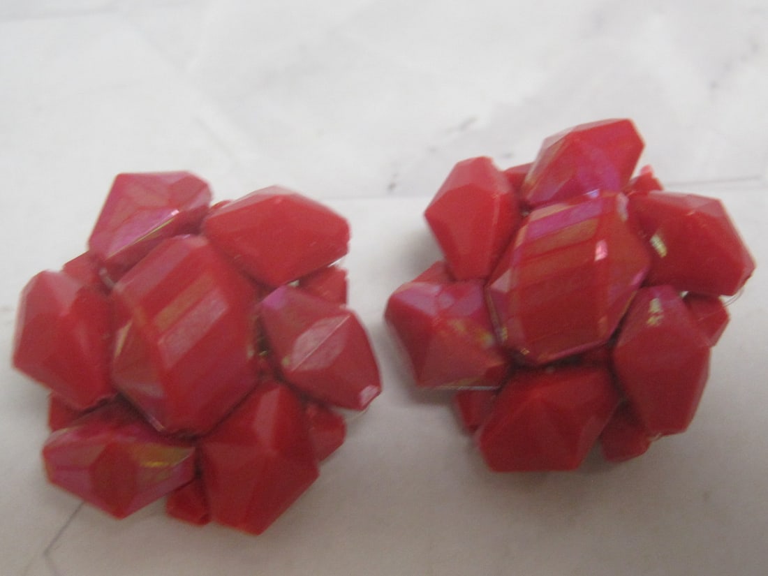 Vintage West Germany Red Beaded Clip Earrings: .