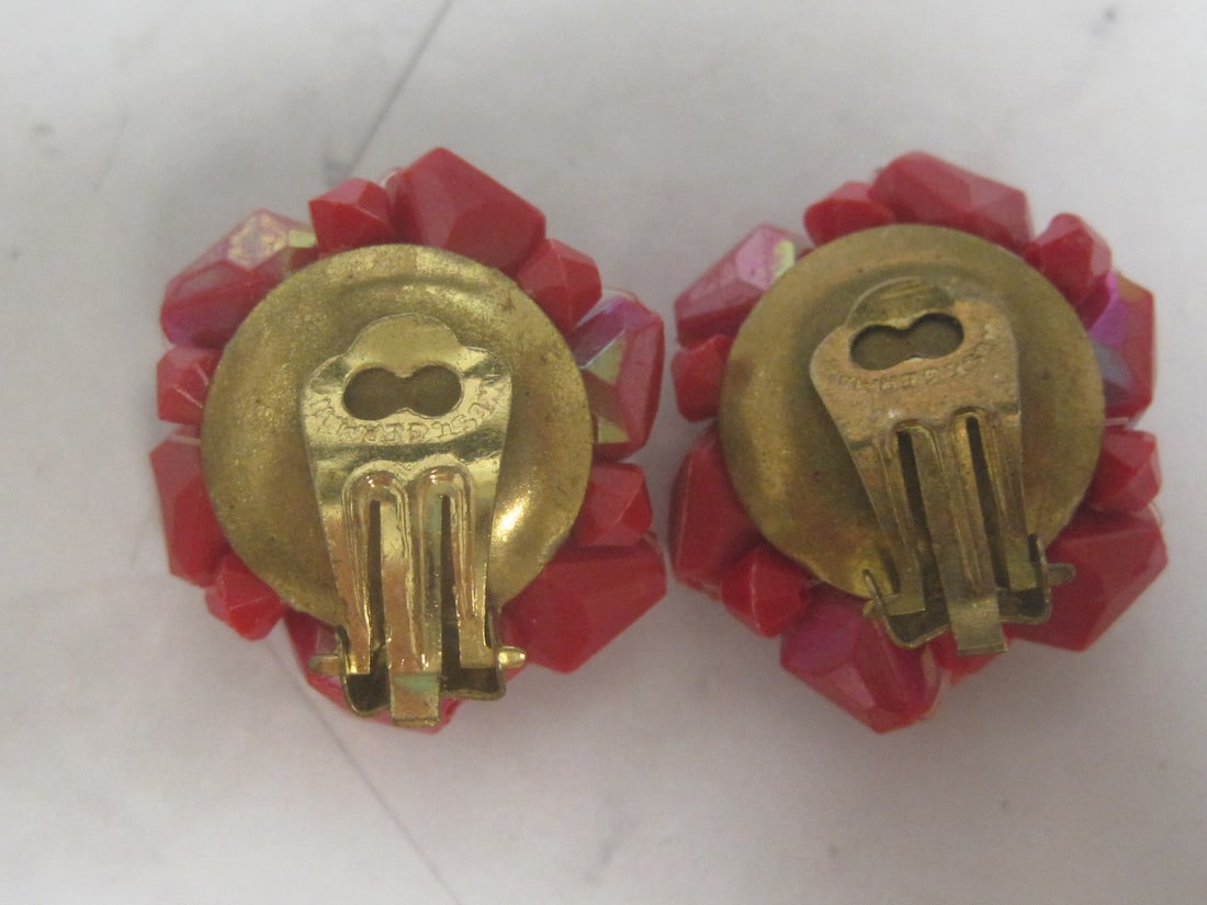 Vintage West Germany Red Beaded Clip Earrings - 3