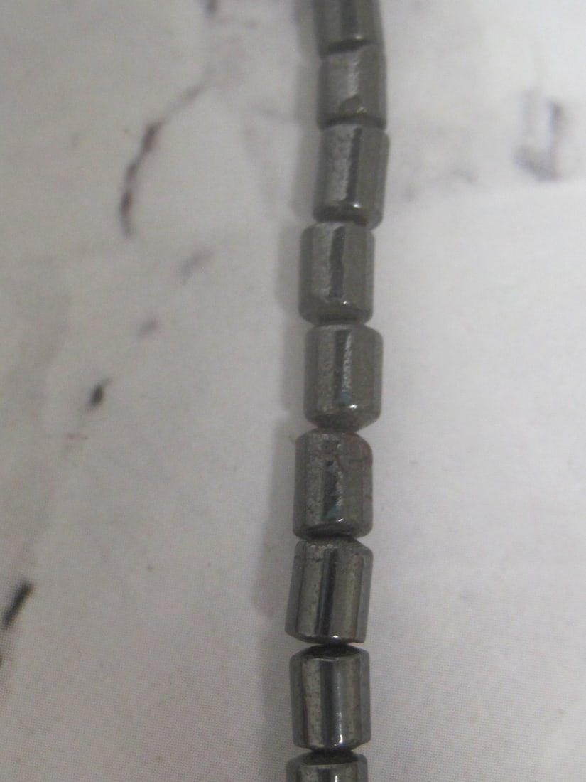 16" Hematite Bead Necklace with Hematite Fish Pendant - 3