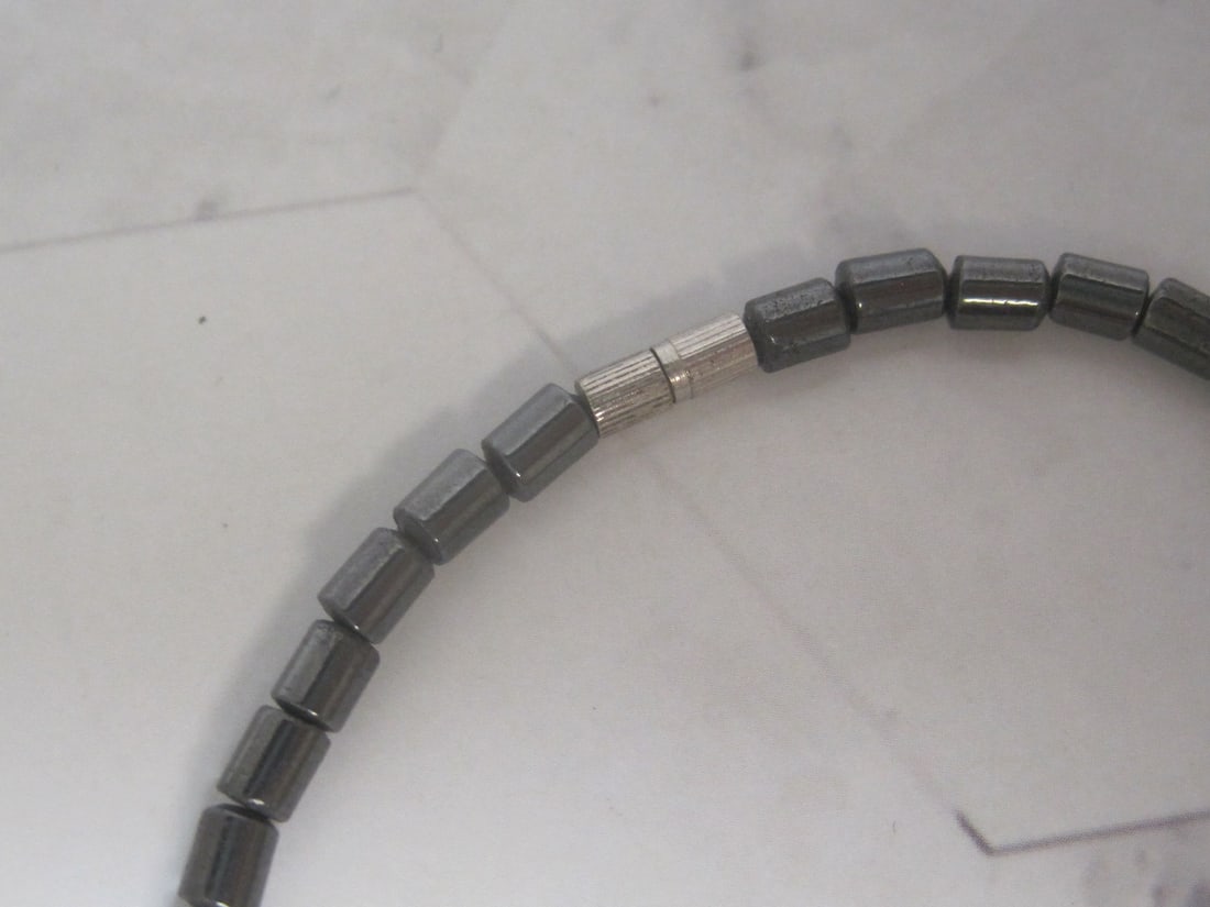 16" Hematite Bead Necklace with Hematite Fish Pendant - 4