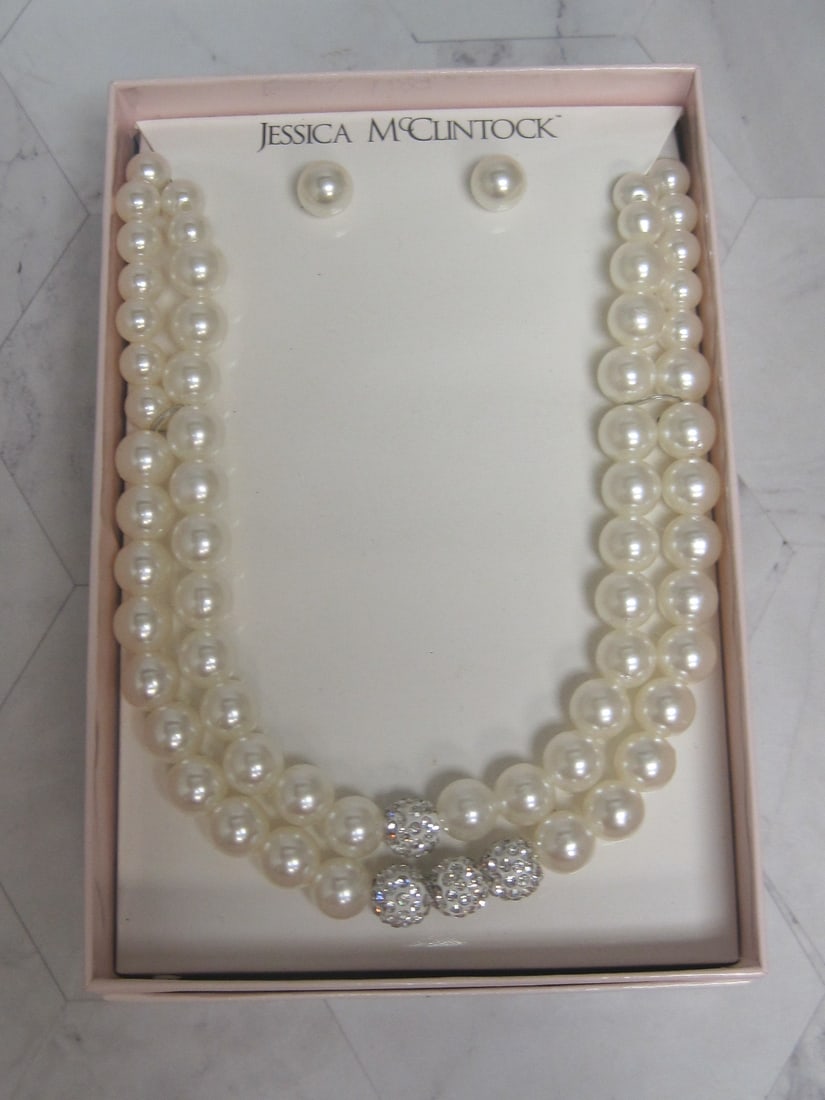 Jessica McClintock Faux Pearl Necklace & Earrings Set (1 of 4)