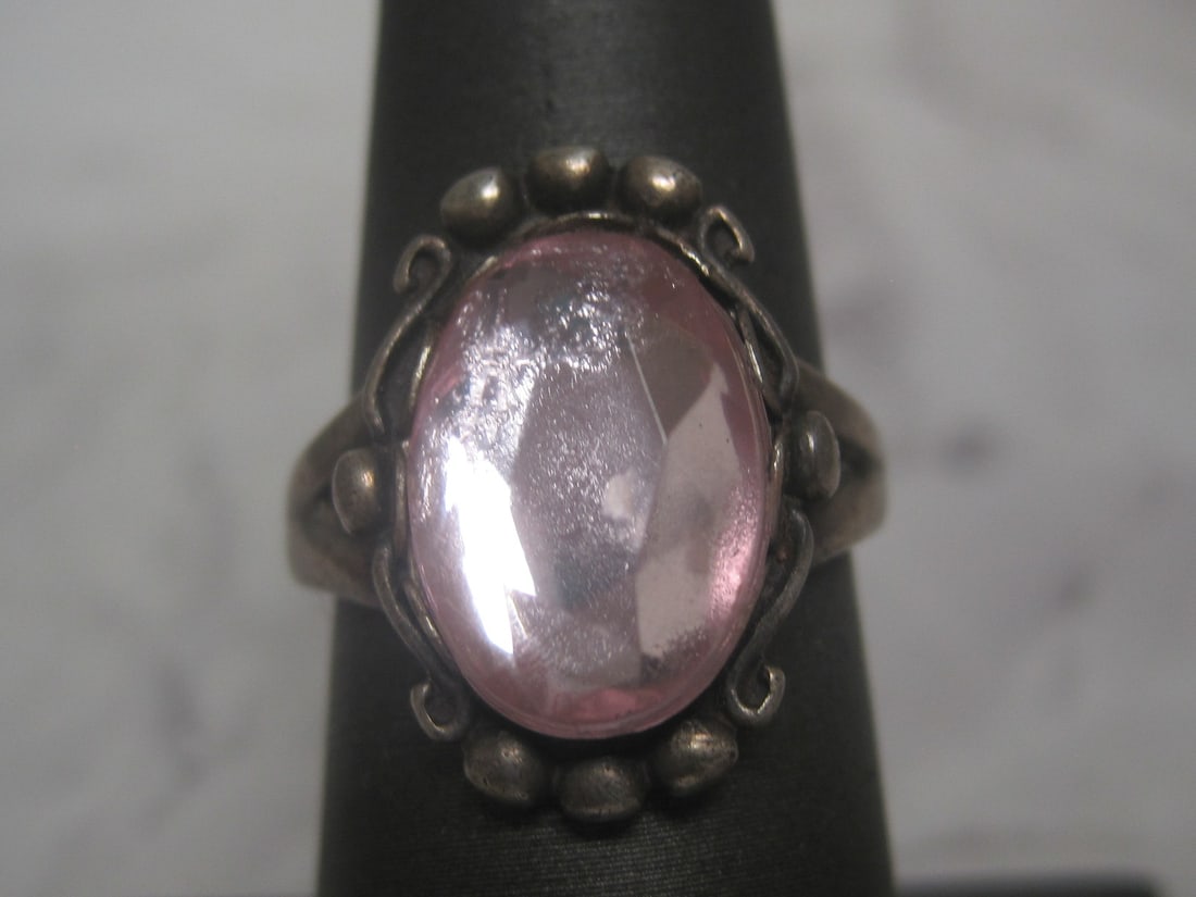 Antique Sterling Silver Ring with Pink Stone (1 of 4)
