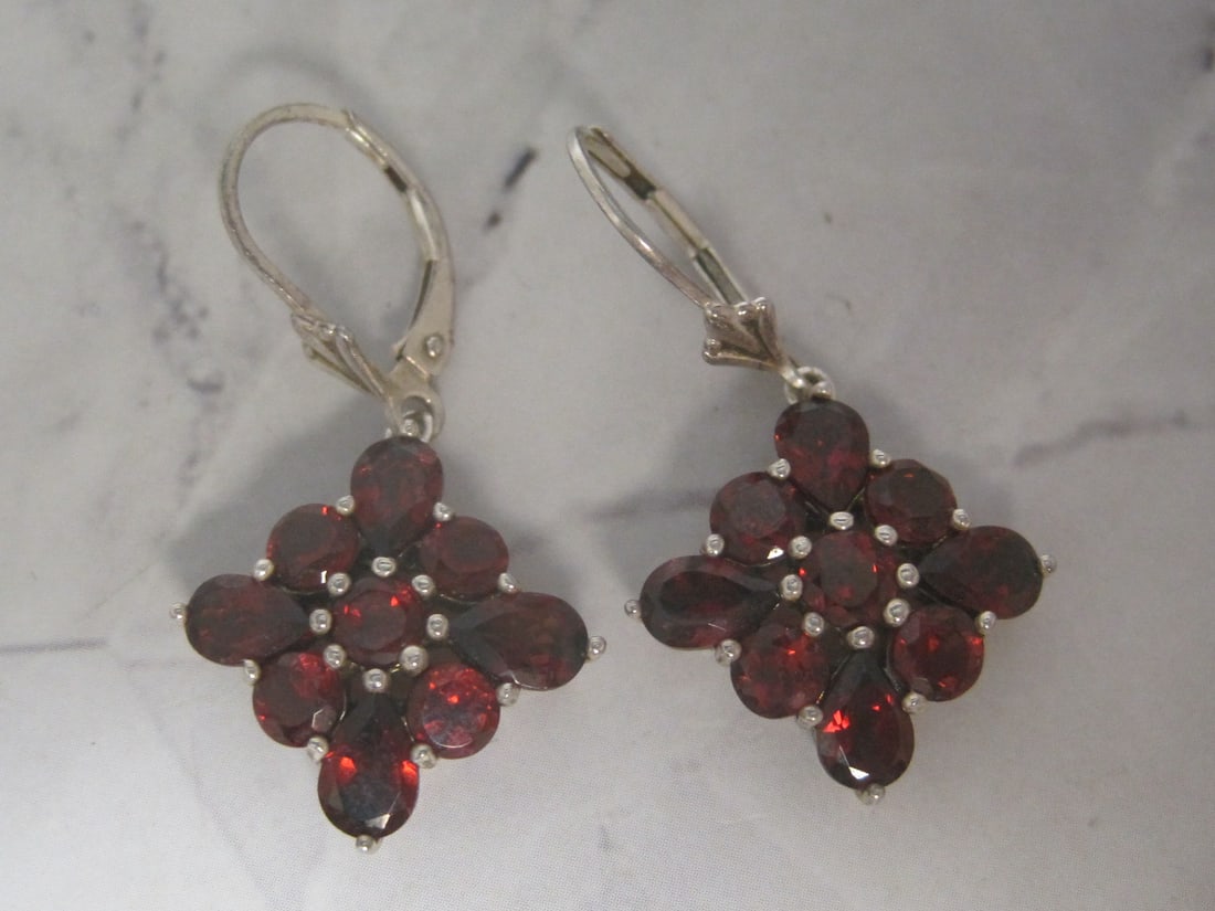Sterling Silver Garnet Leverback Earrings (1 of 4)