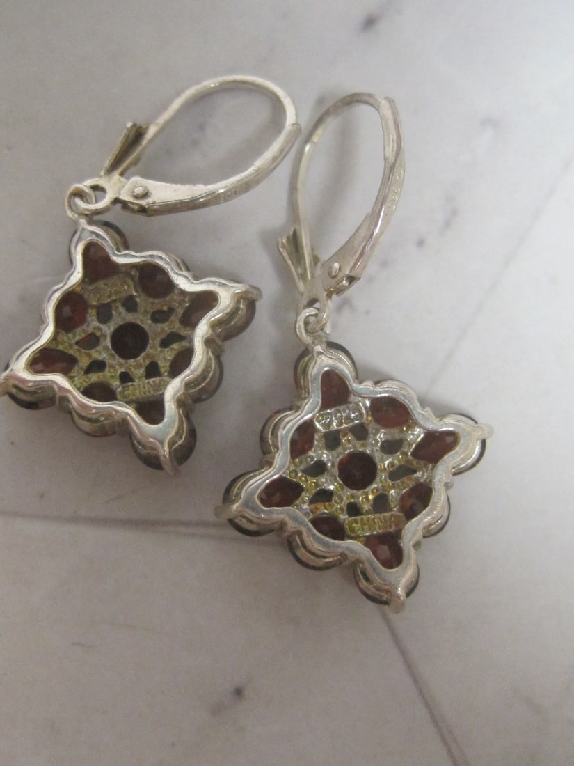 Sterling Silver Garnet Leverback Earrings - 3