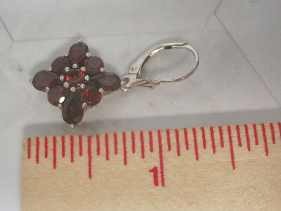 Sterling Silver Garnet Leverback Earrings - 4