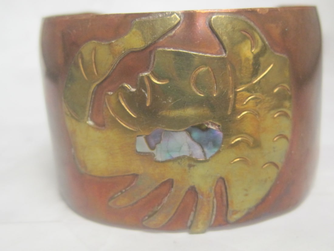 Vintage Southwestern Copper, Brass, & Abalone Cuff Bracelet - 2