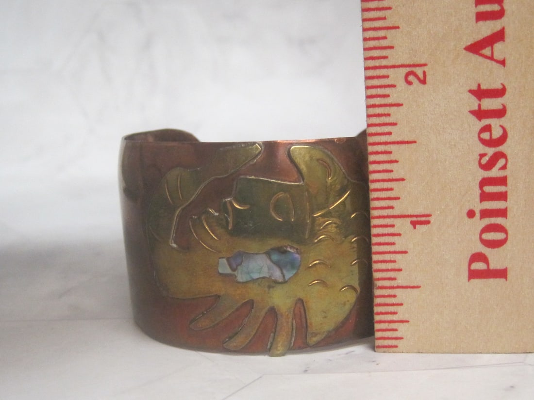 Vintage Southwestern Copper, Brass, & Abalone Cuff Bracelet - 4