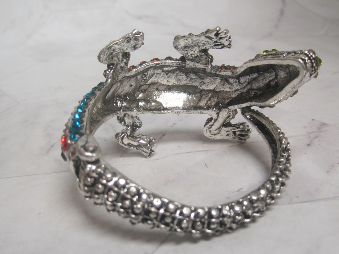 Multi-Rhinestone Alligator Hinged Cuff Bracelet - 3