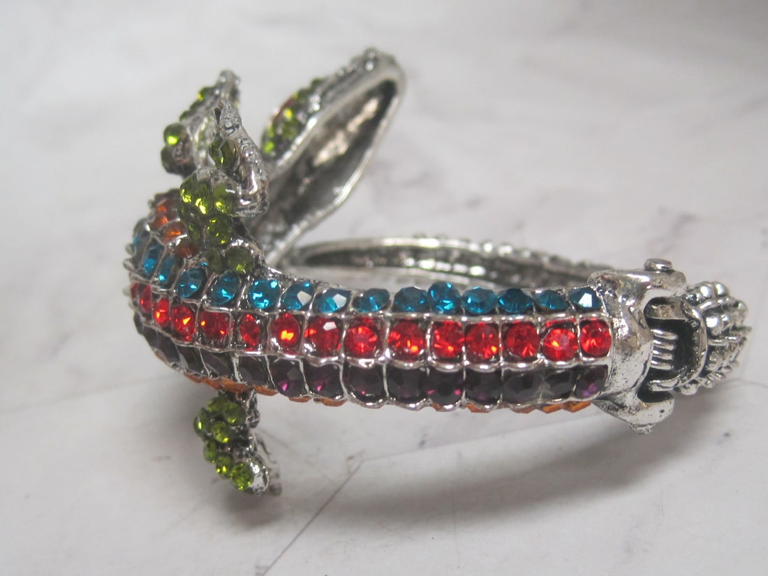 Multi-Rhinestone Alligator Hinged Cuff Bracelet - 4
