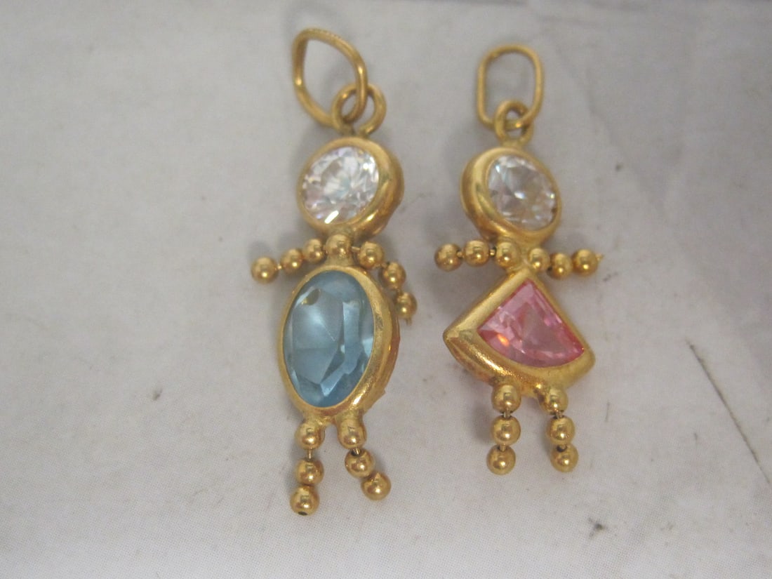 Lot of 2 14k Gold Birthstone "Kids" Charms: Weighs 2.1 grams