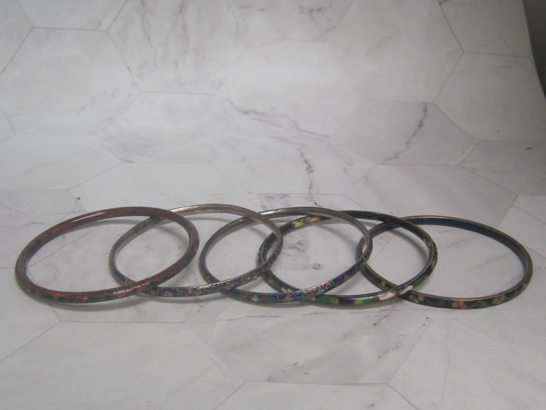 Lot of 5 Cloisonne Bangle Bracelets: .