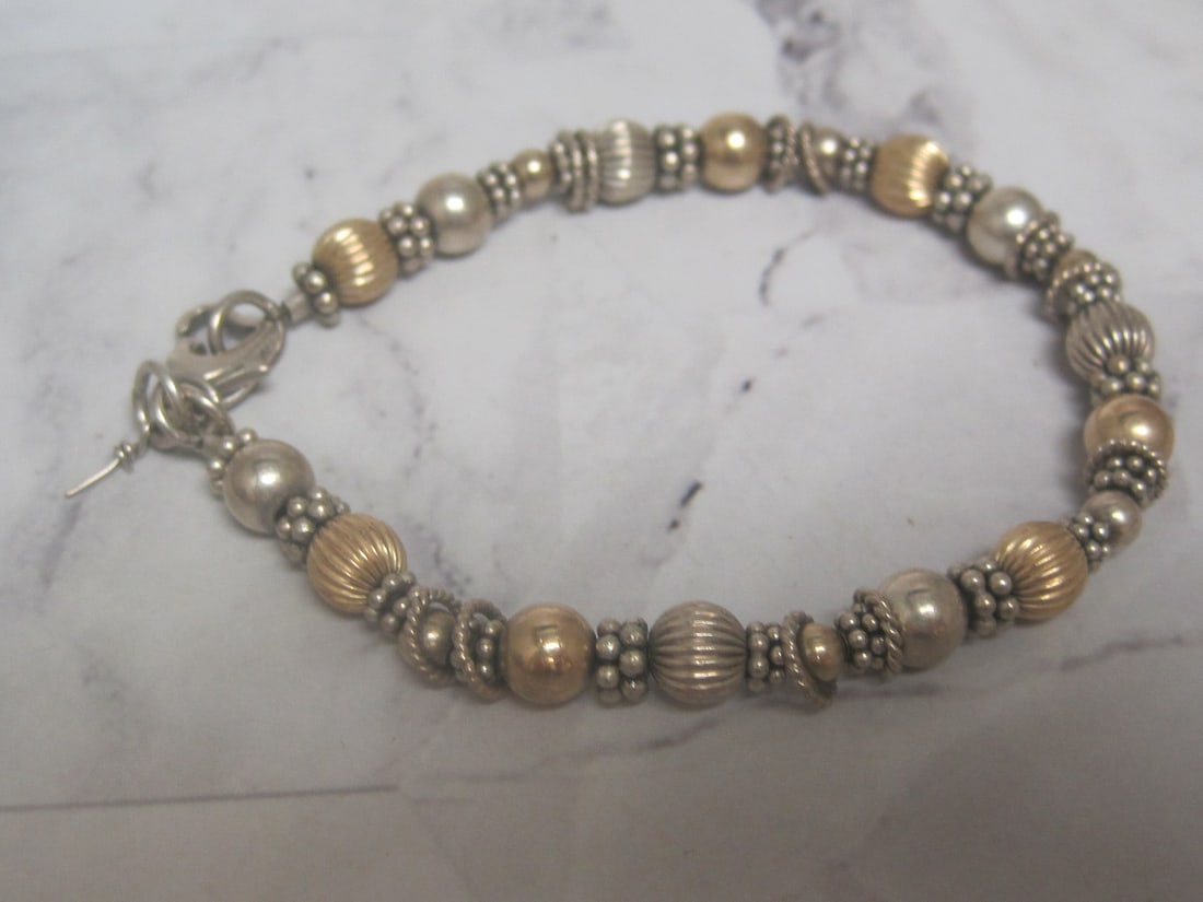 7" Sterling Silver Two-Toned Bead Bracelet: Weighs 10.5 grams