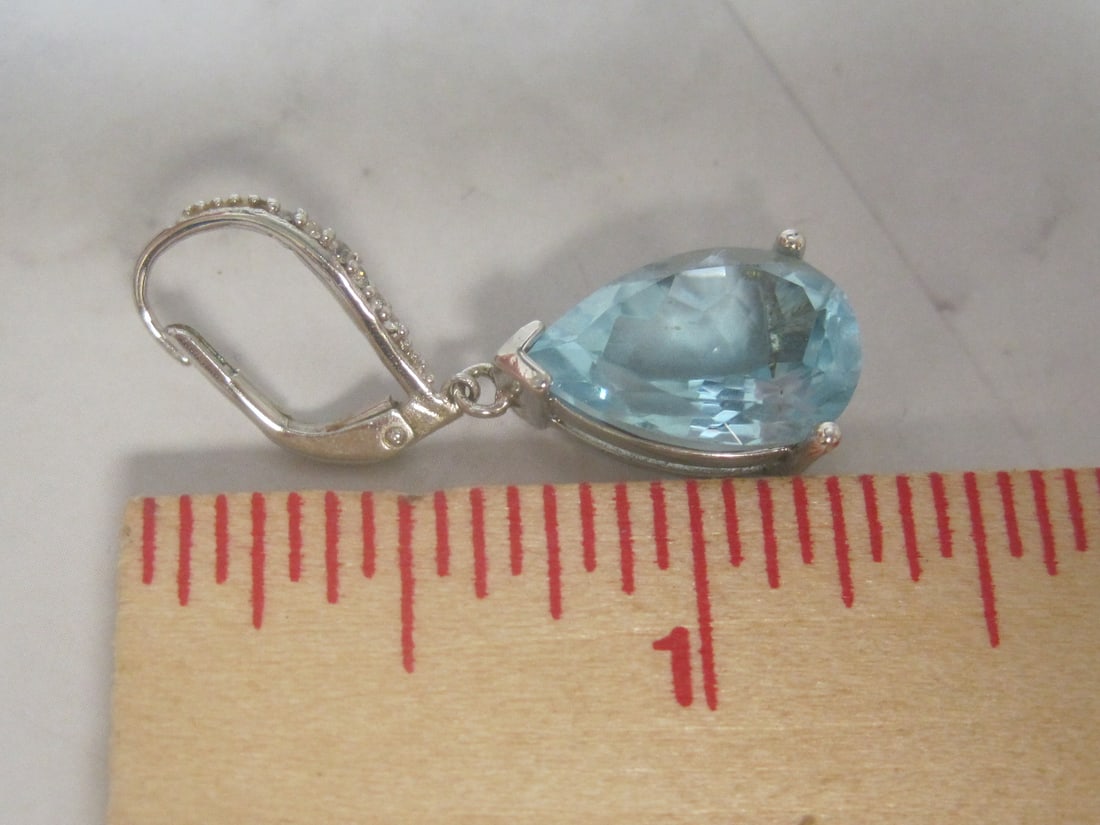 Sterling Silver Blue Topaz & Diamond Leverback Earrings - 4