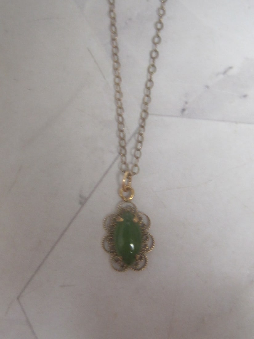 Antique 14k Gold-Filled Jade Pendant on 16" Gold-Filled Chain: .