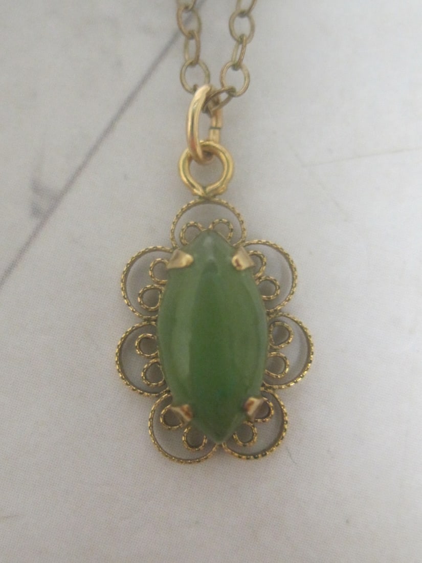 Antique 14k Gold-Filled Jade Pendant on 16" Gold-Filled Chain - 2