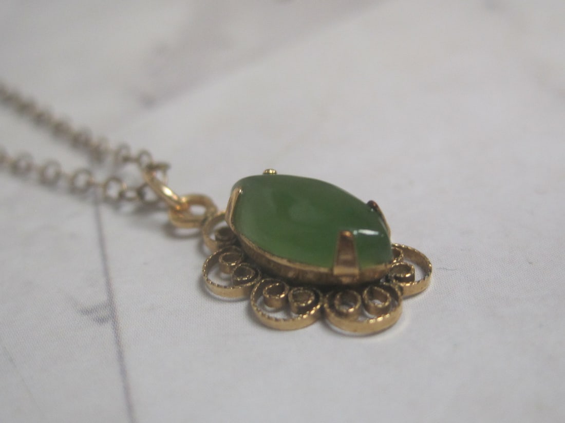 Antique 14k Gold-Filled Jade Pendant on 16" Gold-Filled Chain - 4