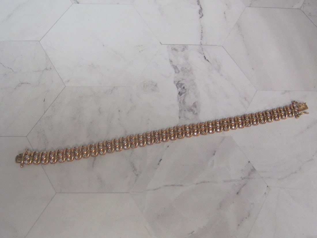 7 1/2" Sterling Silver Vermeil Diamond Bracelet: Weighs 18.8 grams