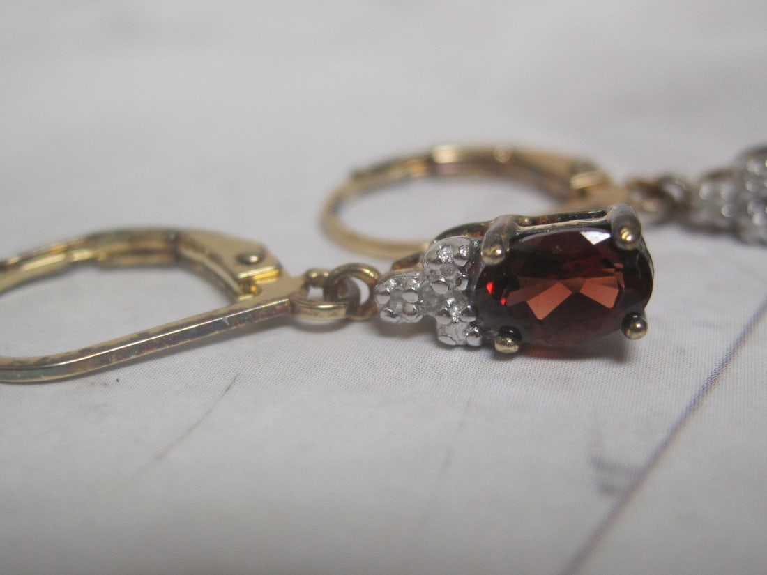 Sterling Silver Vermeil Garnet Leverback Earrings - 2
