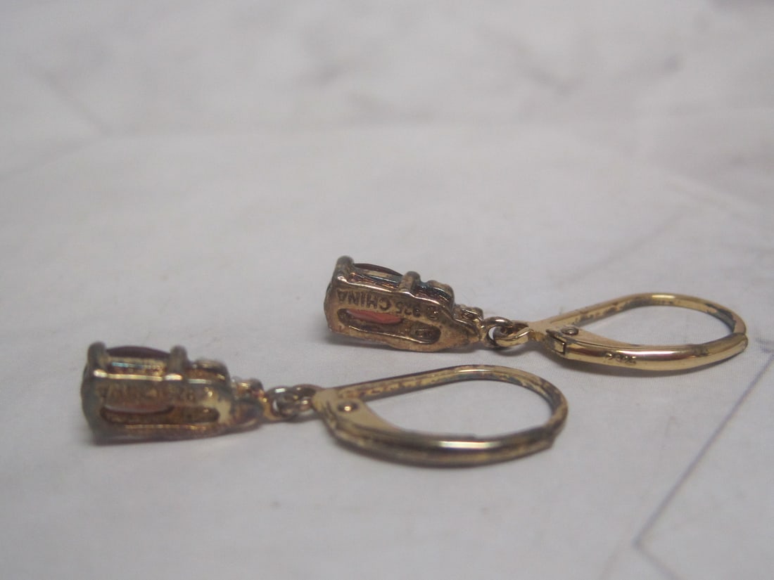 Sterling Silver Vermeil Garnet Leverback Earrings - 3