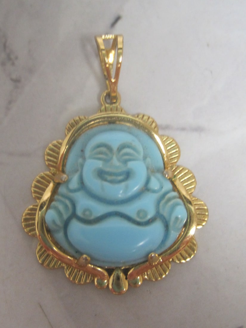 Blue Buddha Pendant in Gold-Filled Bezel: .