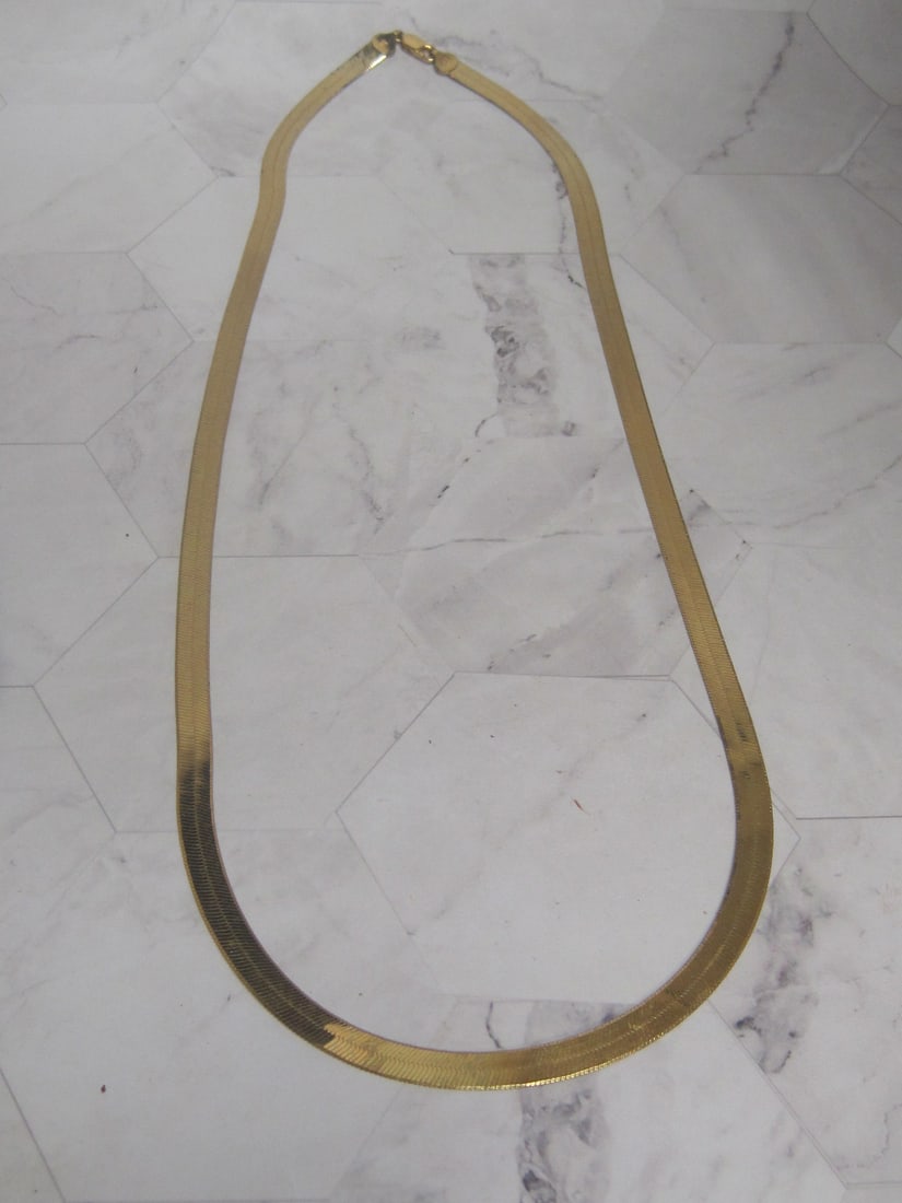 28" Sterling Silver Vermeil Herringbone Chain: Weighs 24.1 grams, Some plating off clasp & chain near clasp
