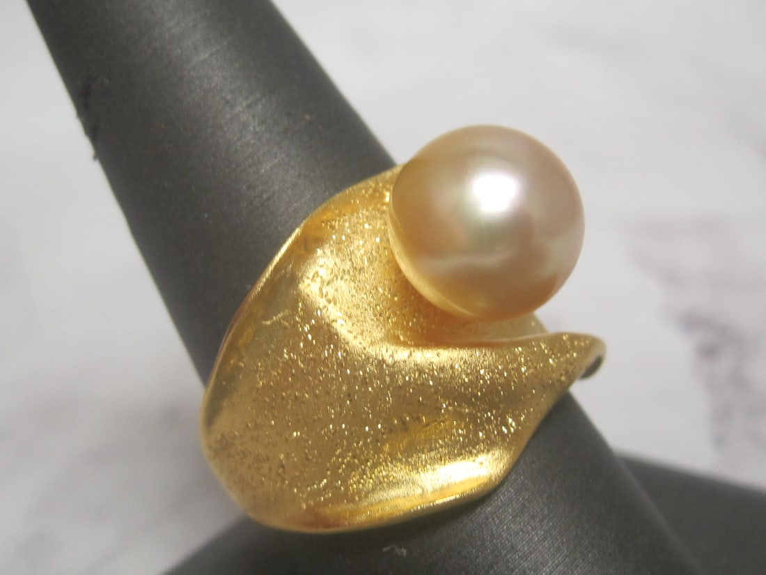 Sterling Silver Vermeil Pearl Ring - 3