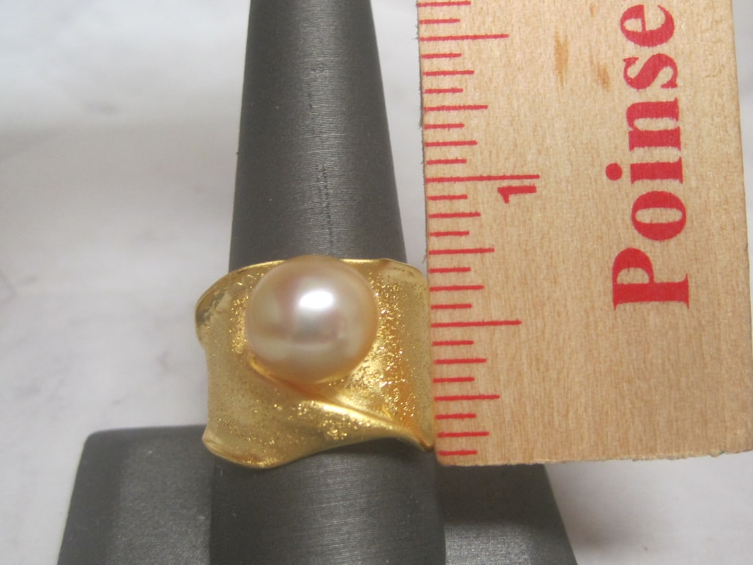 Sterling Silver Vermeil Pearl Ring - 4