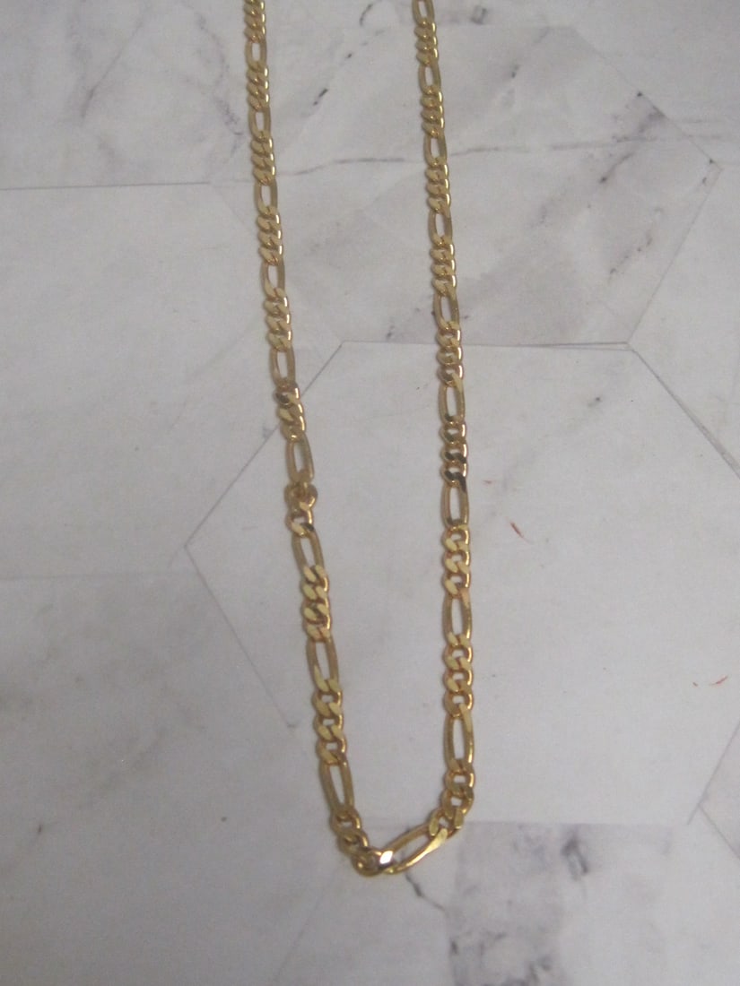 24" Sterling Silver Vermeil Figaro Necklace: Weighs 17.7 grams