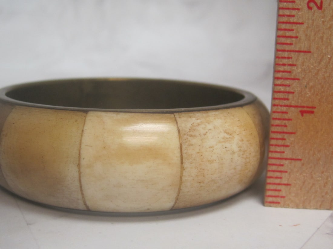 Vintage Stone Inlay Brass Bangle Bracelet - 5