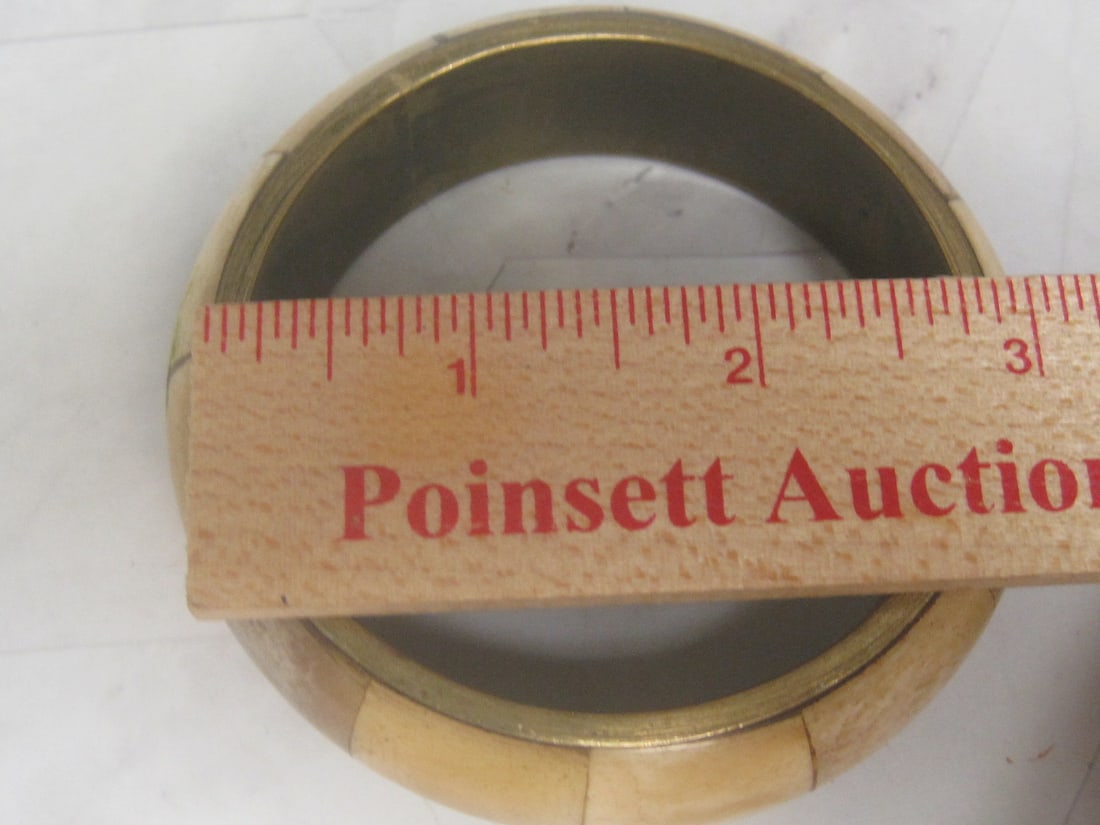 Vintage Stone Inlay Brass Bangle Bracelet - 6
