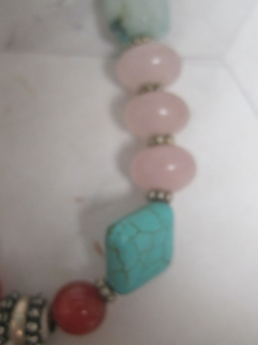 24" Tibetan Coral & Turquoise Pendant on Multi-Stone Necklace - 3