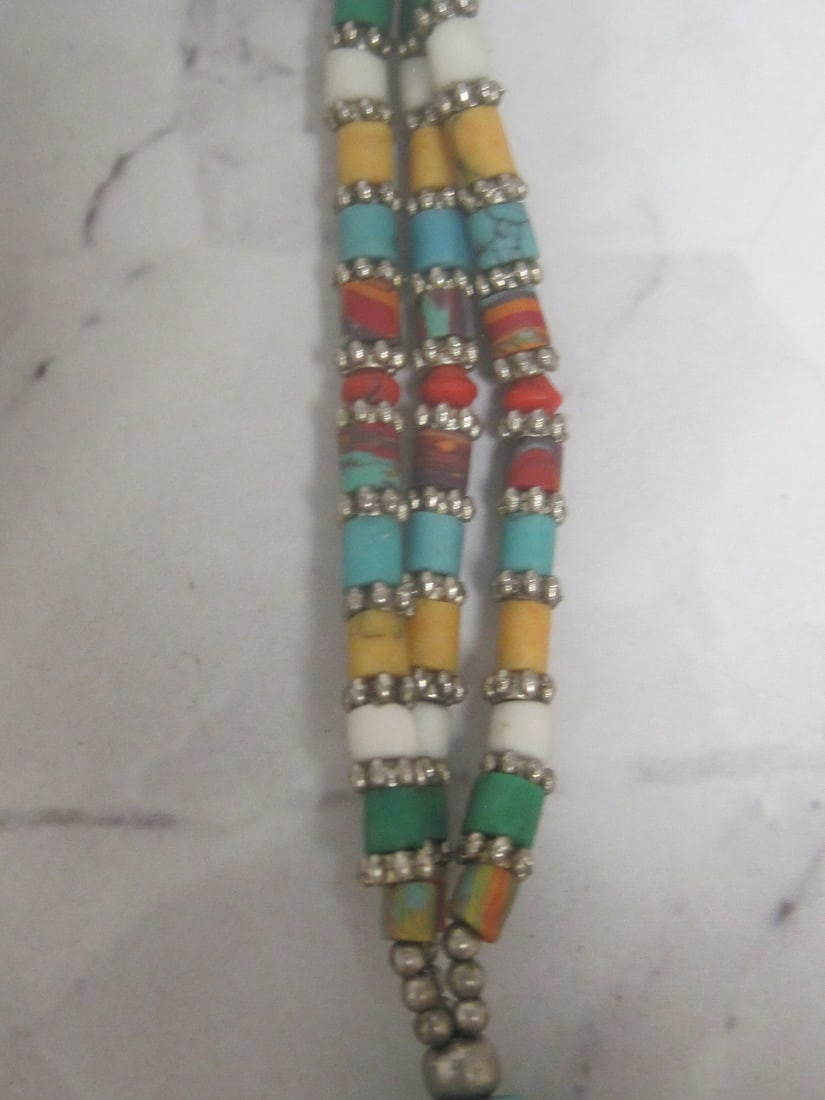 24" Tibetan Coral & Turquoise Pendant on Multi-Stone Necklace - 4
