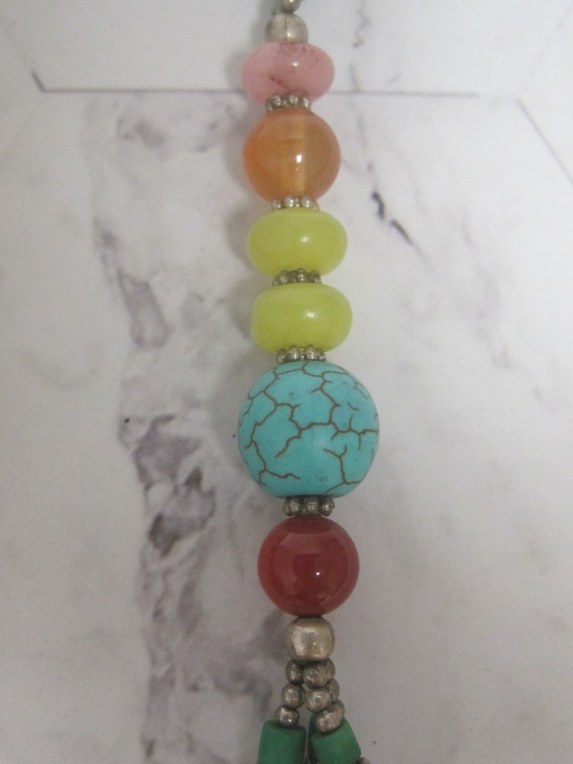 24" Tibetan Coral & Turquoise Pendant on Multi-Stone Necklace - 5