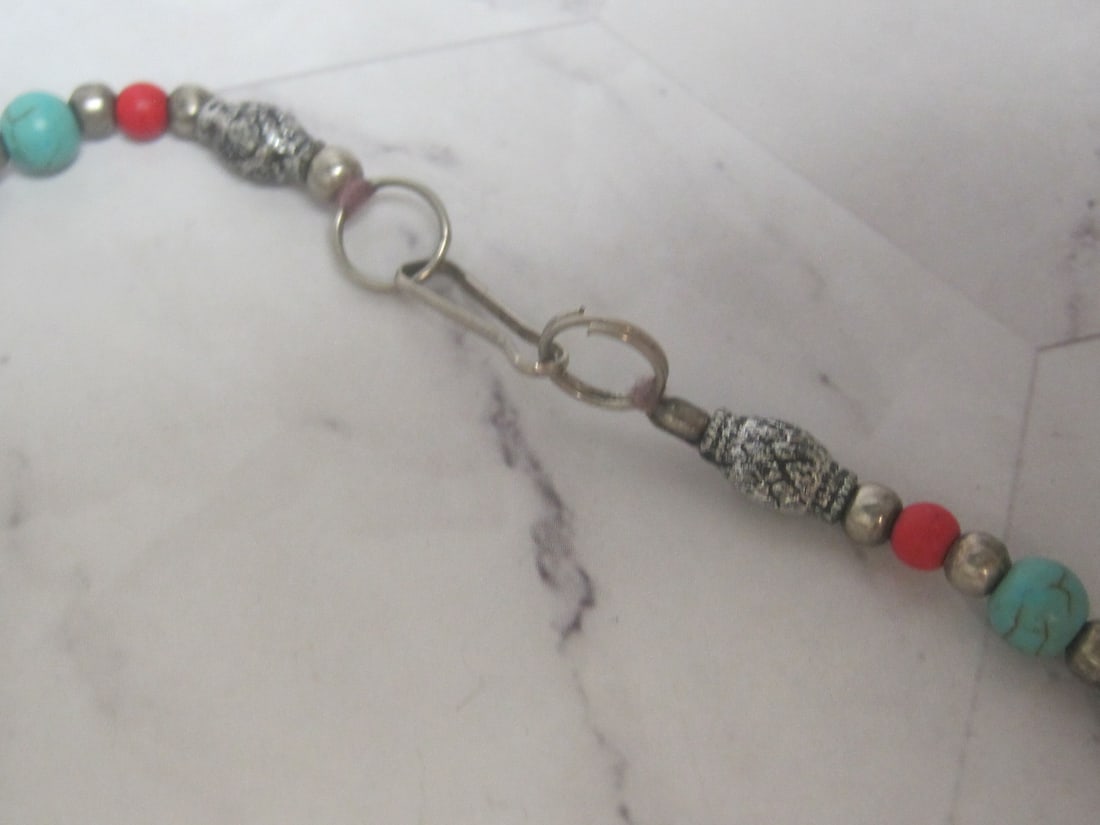 24" Tibetan Coral & Turquoise Pendant on Multi-Stone Necklace - 6