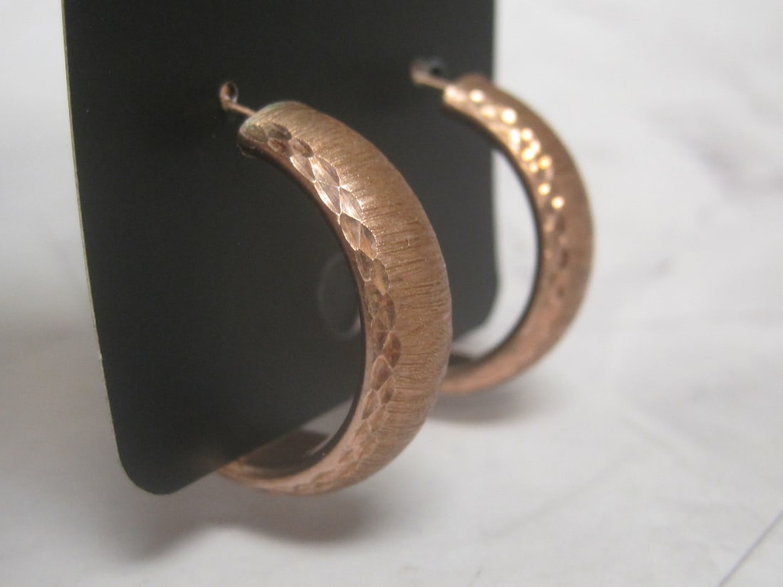 Sterling Silver Rose Gold Plated Textured Hoop Earrings - 2
