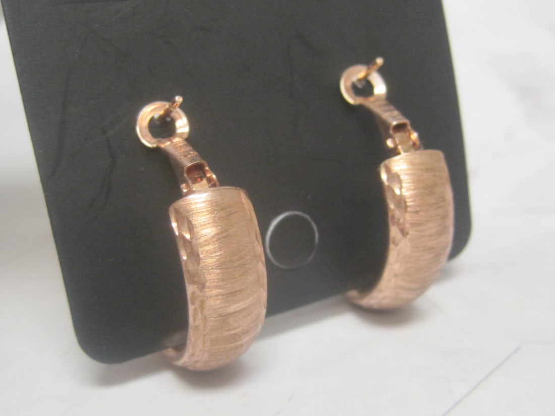 Sterling Silver Rose Gold Plated Textured Hoop Earrings - 3