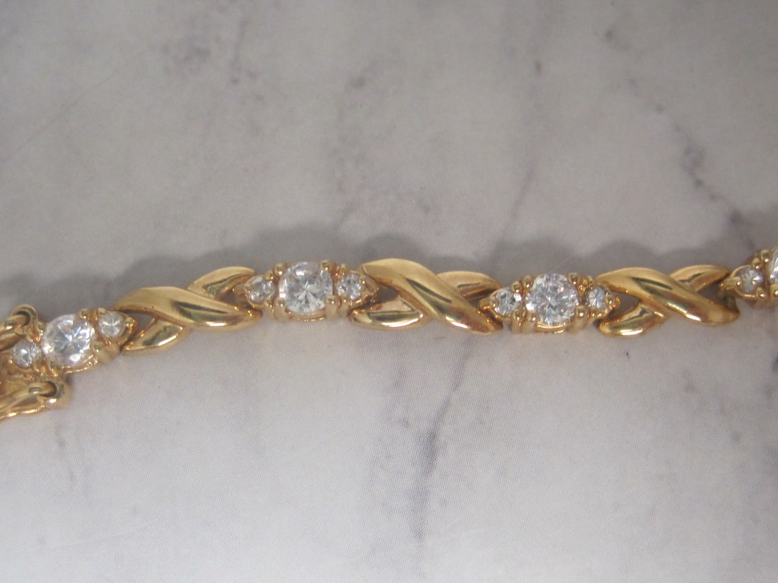 6 1/2" Sterling Silver Vermeil CZ Bracelet - 2