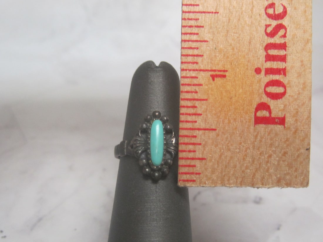 Antique Sterling Silver Turquoise Ring - 4