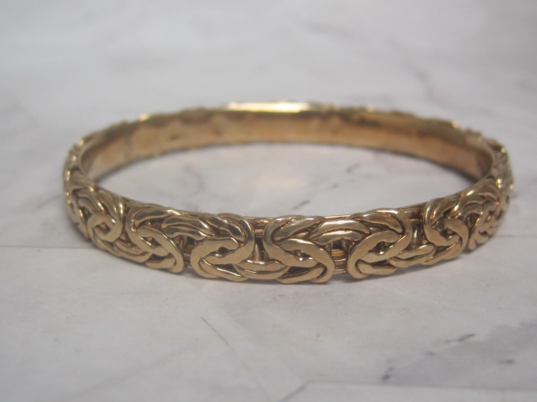 Sterling Silver Vermeil Woven Byzantine Link Design Bangle Bracelet: Weighs 16.5 grams