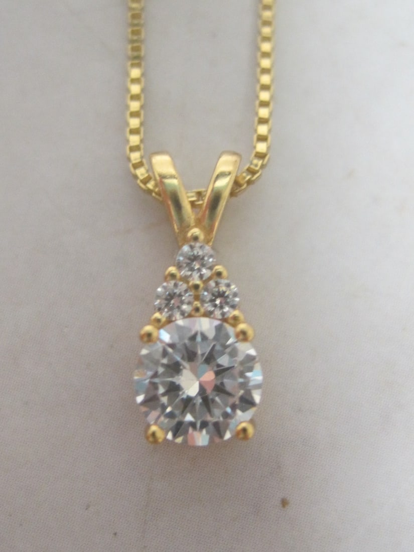 Sterling Silver Vermeil CZ Pendant on 18" Sterling Silver Vermeil Chain - 2