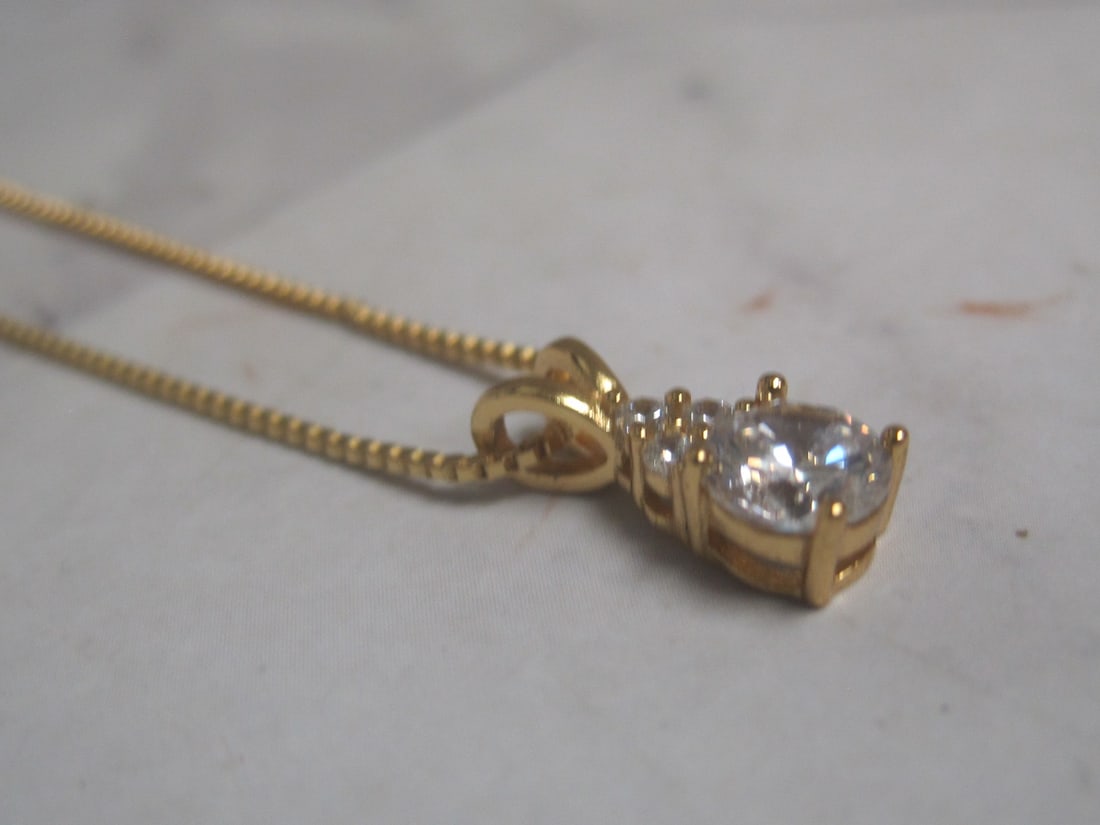 Sterling Silver Vermeil CZ Pendant on 18" Sterling Silver Vermeil Chain - 3