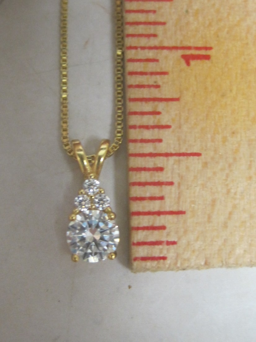 Sterling Silver Vermeil CZ Pendant on 18" Sterling Silver Vermeil Chain - 5