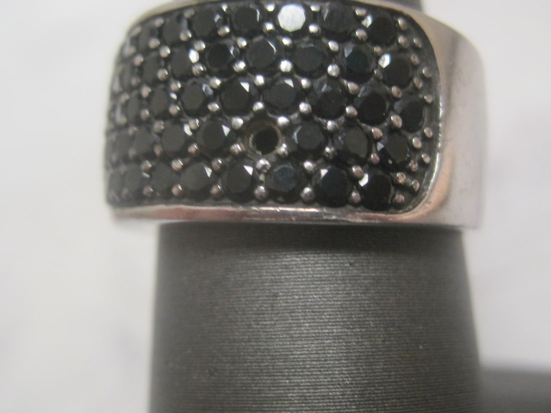Sterling Silver Black Spinel Wide Band - 2
