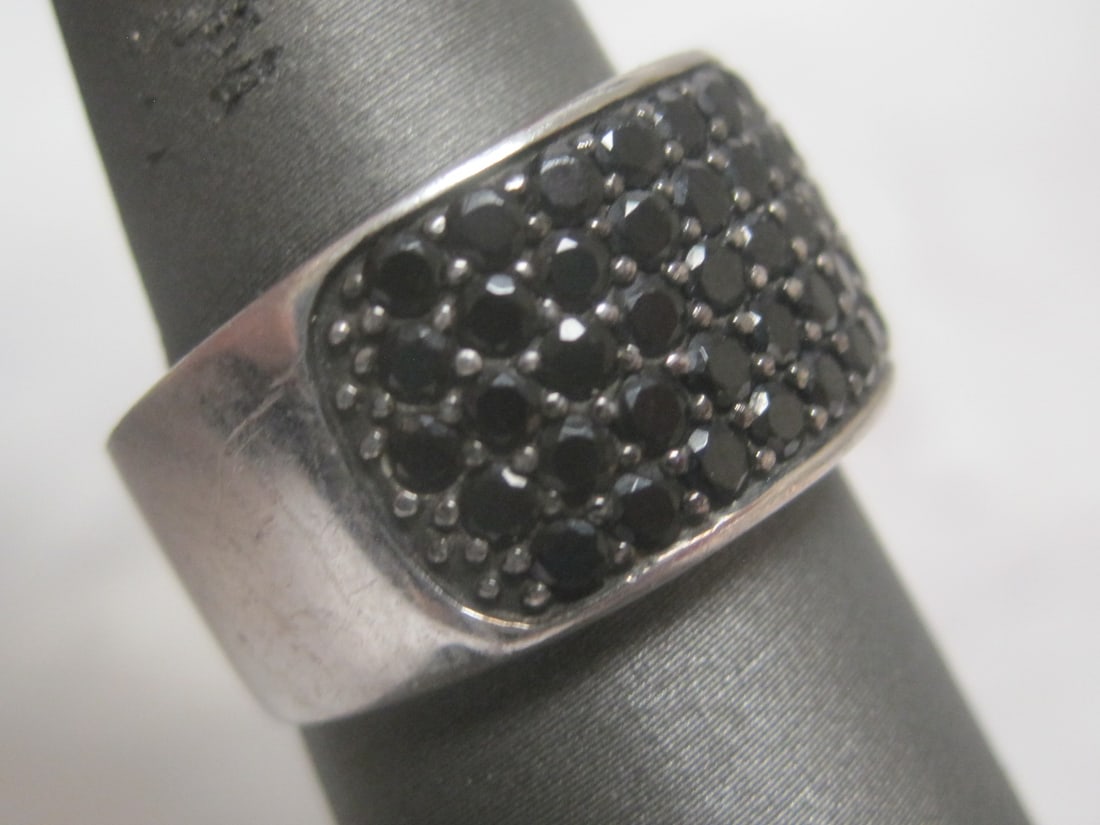 Sterling Silver Black Spinel Wide Band - 3